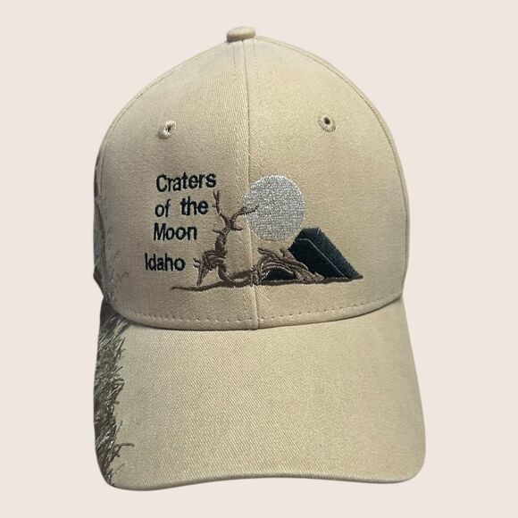 🌝 VTG CRATERS OF THE MOON IDAHO HUNTING MOTIF BUCK DEER BASEBALL CAP OSFM - Picture 1 of 8